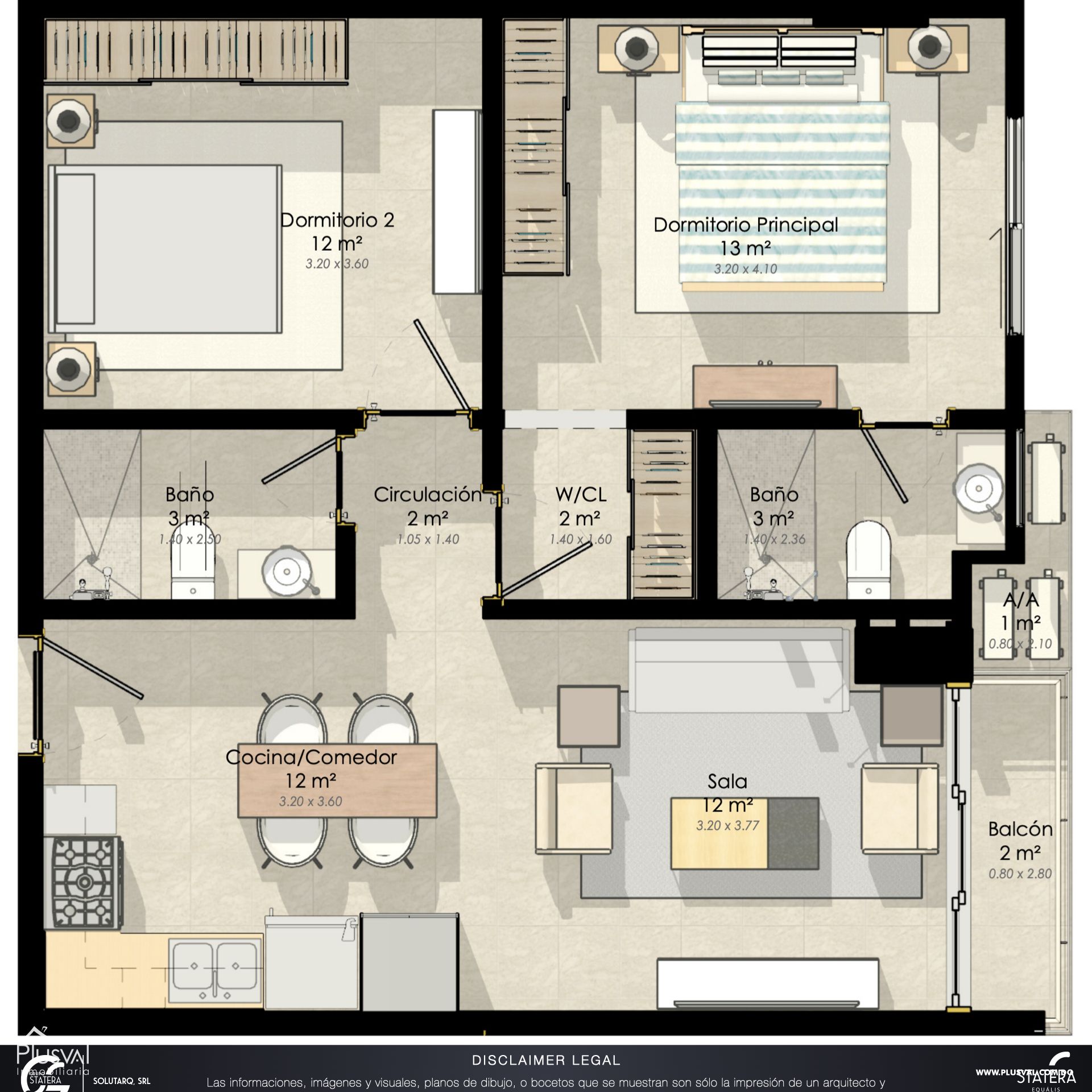 Apartamento en Venta de 2 Hab. en Evaristo Morales 417730