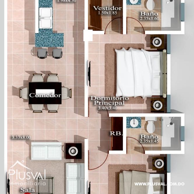 Apartamento en venta en Evaristo, una habitación y dos baños completos. 276583