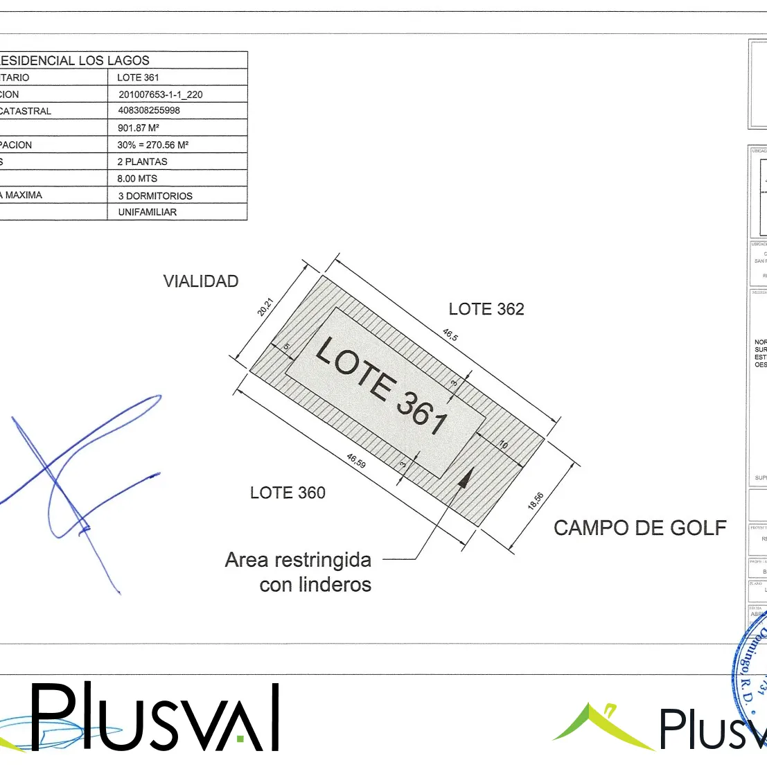 Lote Residencial de 902m2 - Frente al Lago y al Golf. 442625