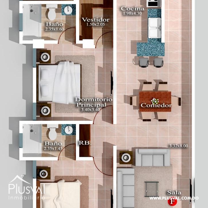 Apartamento en venta en Evaristo, una habitación y dos baños completos. 276586
