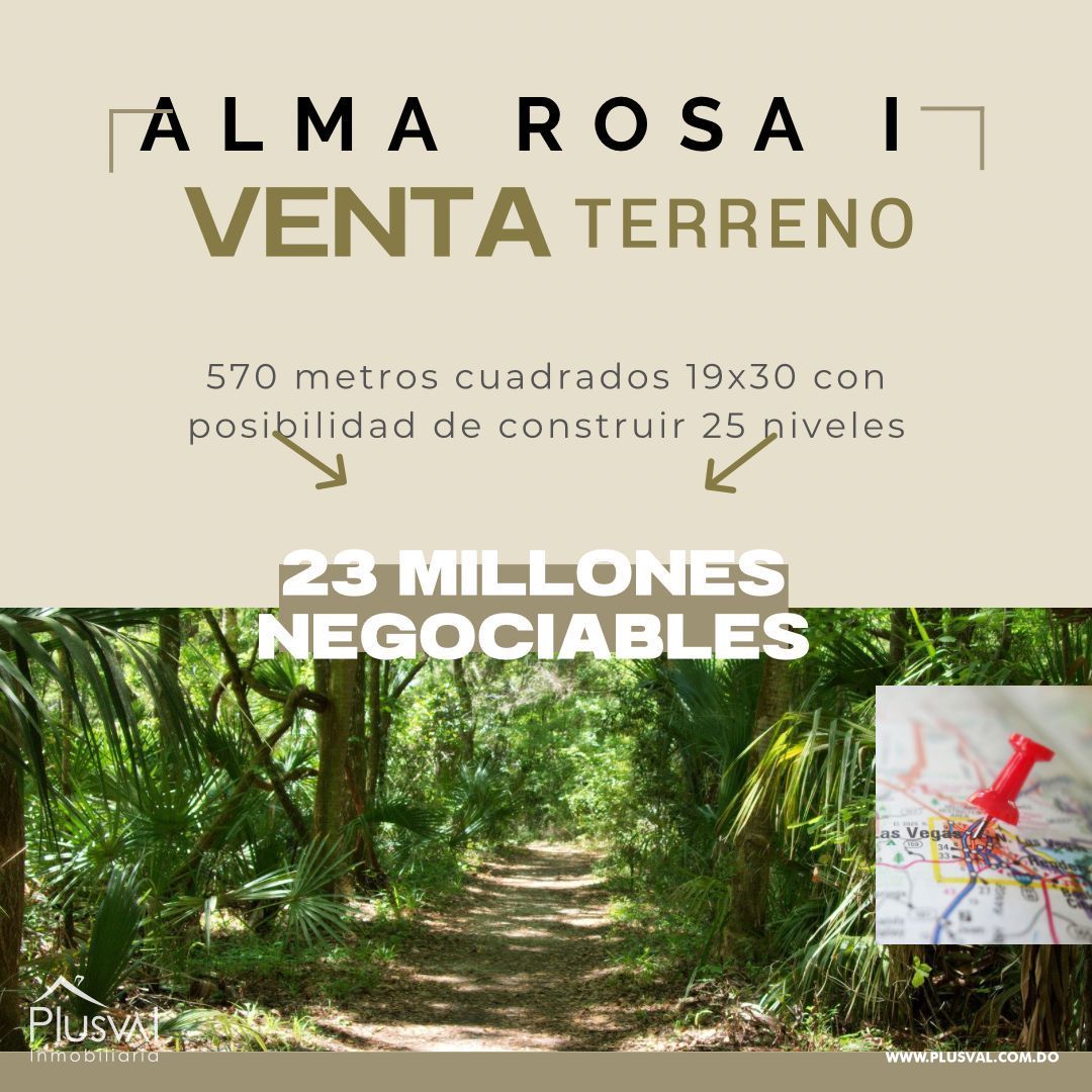 Venta de terreno, solar 570 metros (19x30). 359467