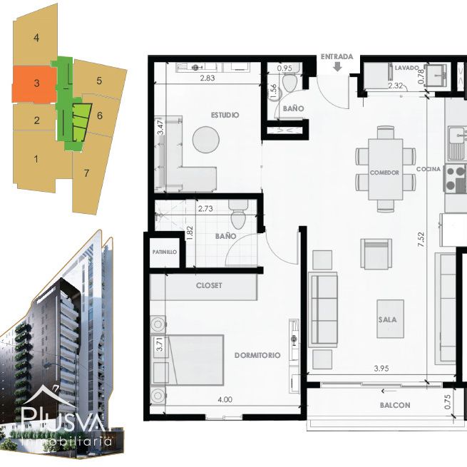 Apartamento de 1 hab + Estudio en venta en Serrallés 421315