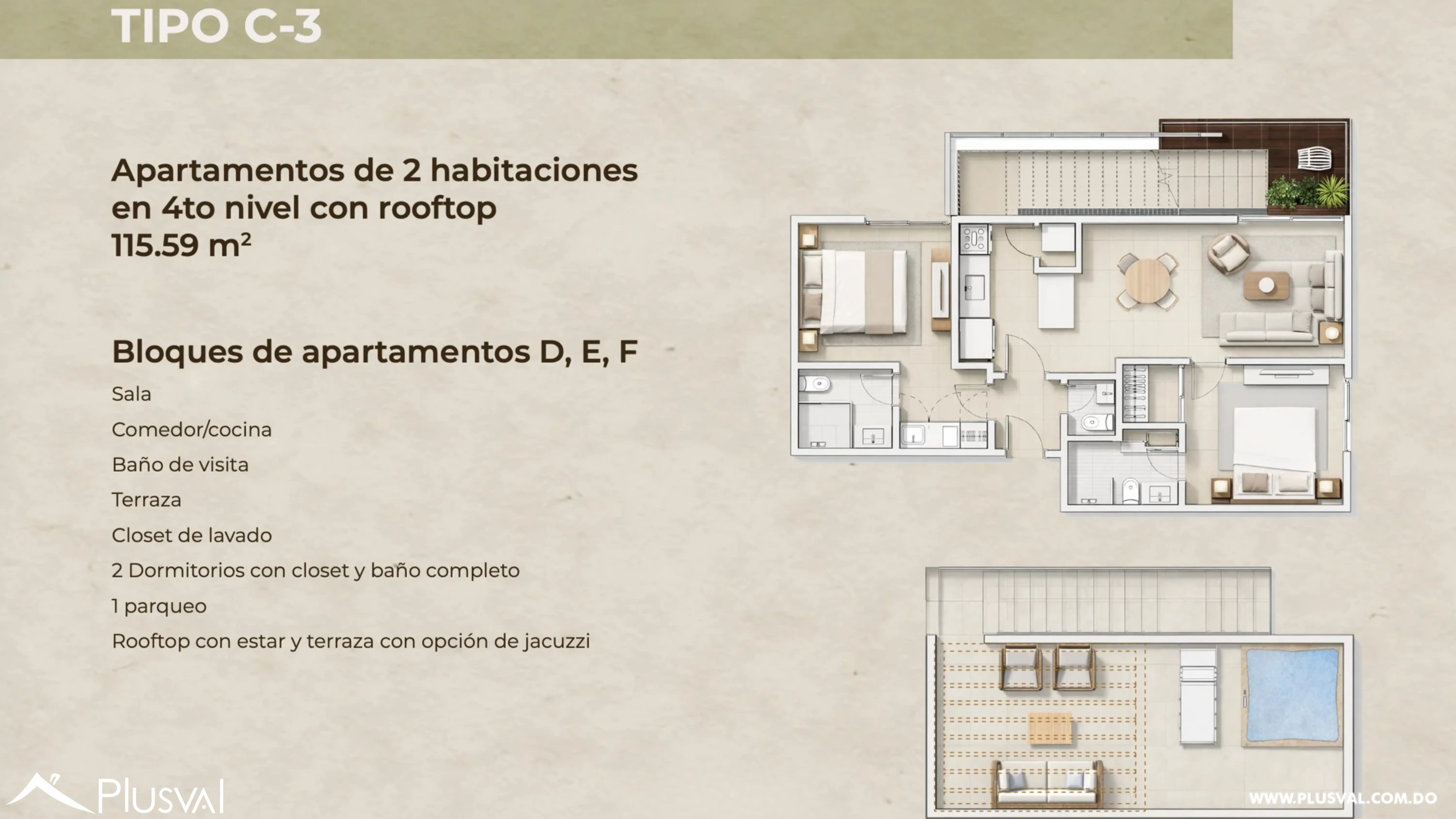 Apartments 2 habitaciones con Walk in Closet + Rooftop en Vista Cana con linea blanca 509915