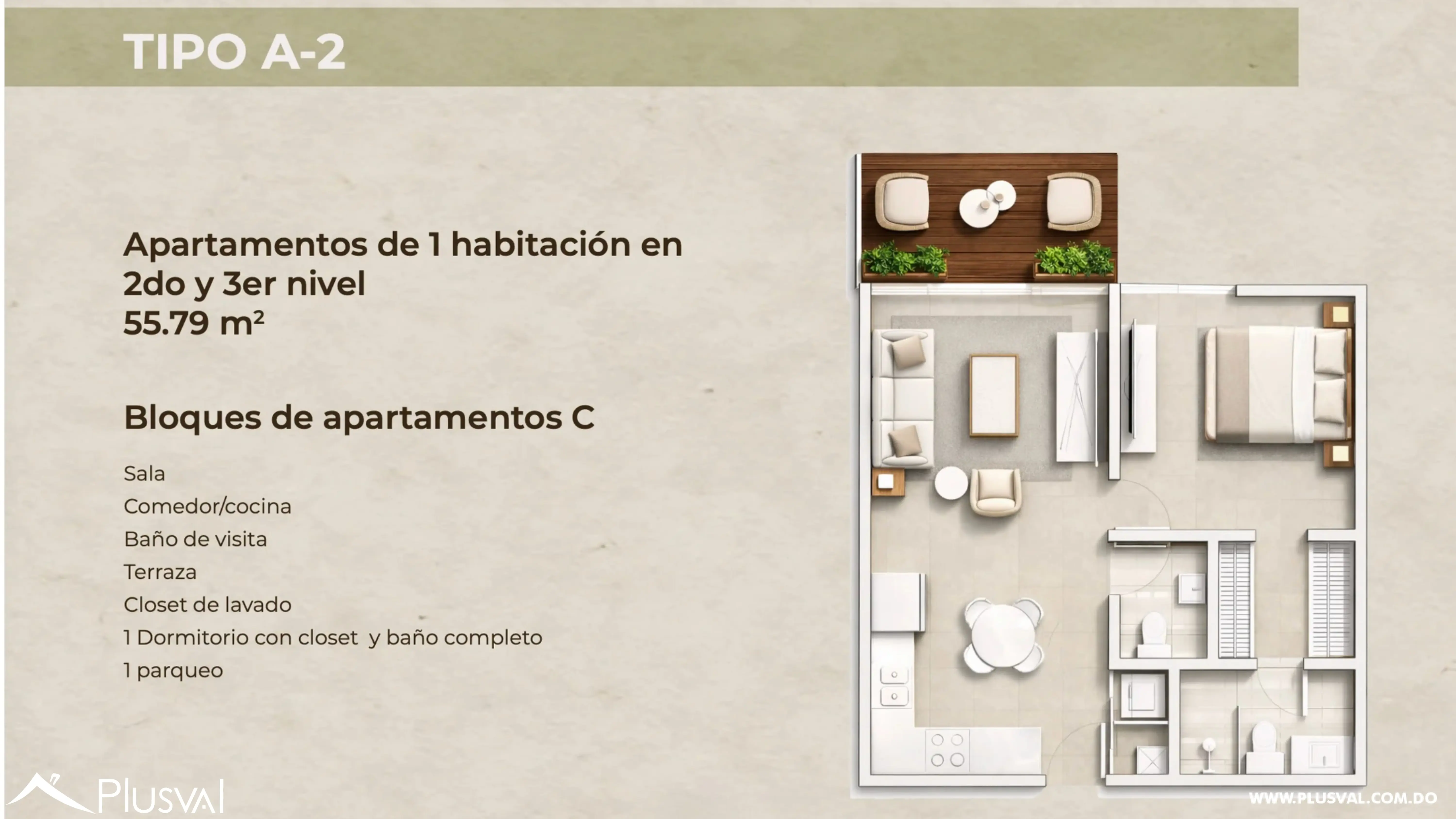 Apartamento de 1 habitación en Vista Cana con linea blanca 509866