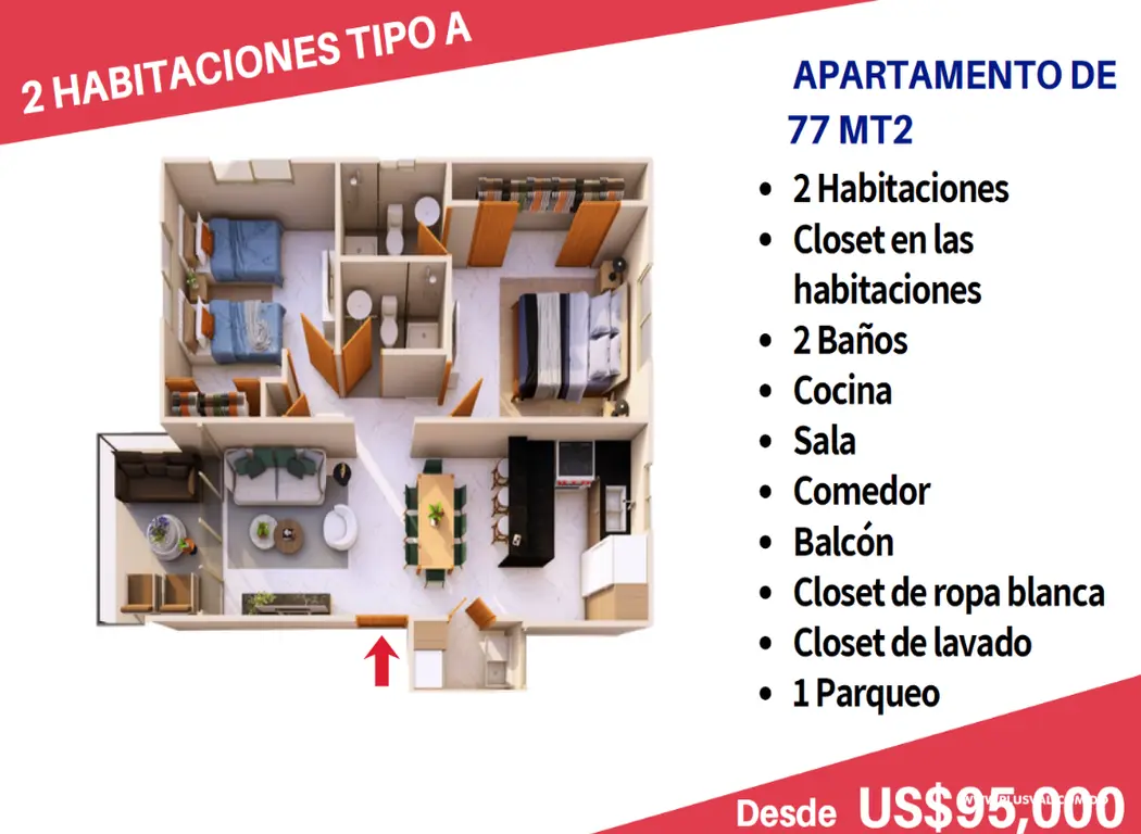 Apartamento de  2 Habitaciones en Bavaro con múltiples amenidades 524353