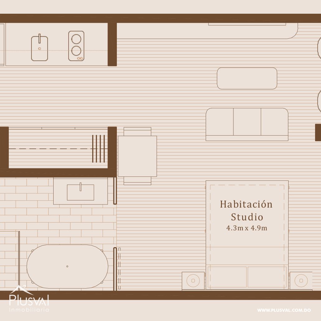 Apartamento en venta en Piantini de 1 habitacion + estudio 272337