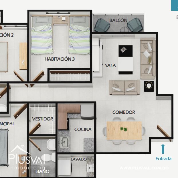 Cómodo apartamento de 3 habitaciones, en  Boca Chica 414601