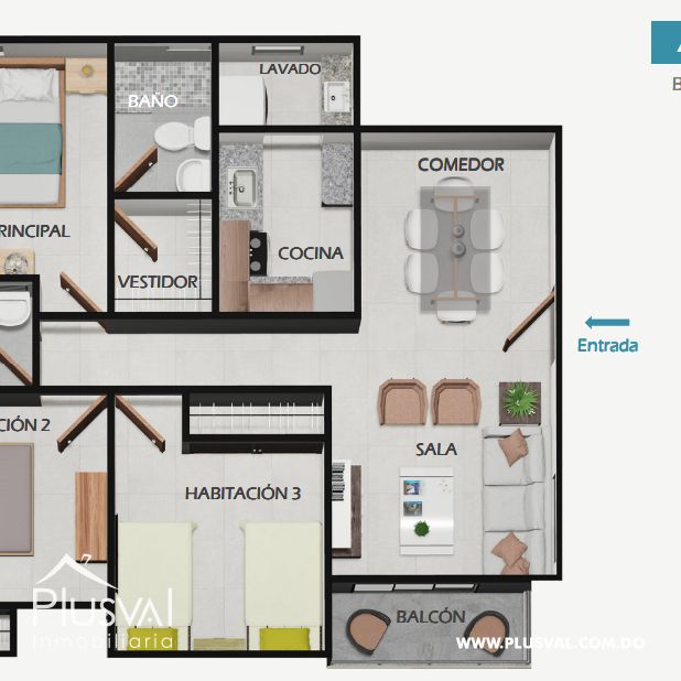 Cómodo apartamento de 3 habitaciones, en  Boca Chica 414593