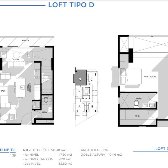 Apartamento en Planos Tipo Loft, en El Vergel. 1 Habitacion con su baño y wc's, 2 Balcones 263053
