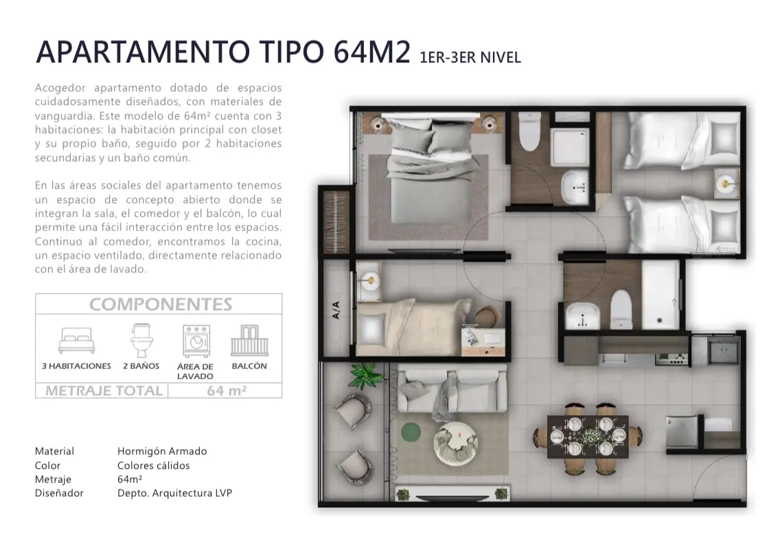 Apartamento en venta en Ciudad Juan Bosch | Nuevo, 2 habitaciones + estudio y 1 parqueo 466993