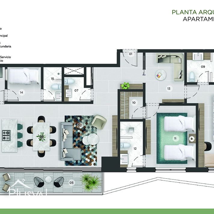 Moderno apartamento de 2 habitaciones de venta en Piantini 234928