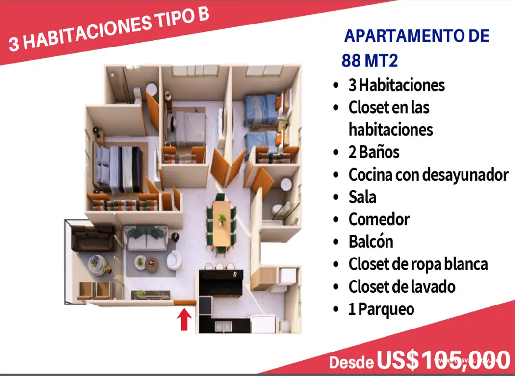 Apartamento de  2 Habitaciones en Bavaro con múltiples amenidades 524381