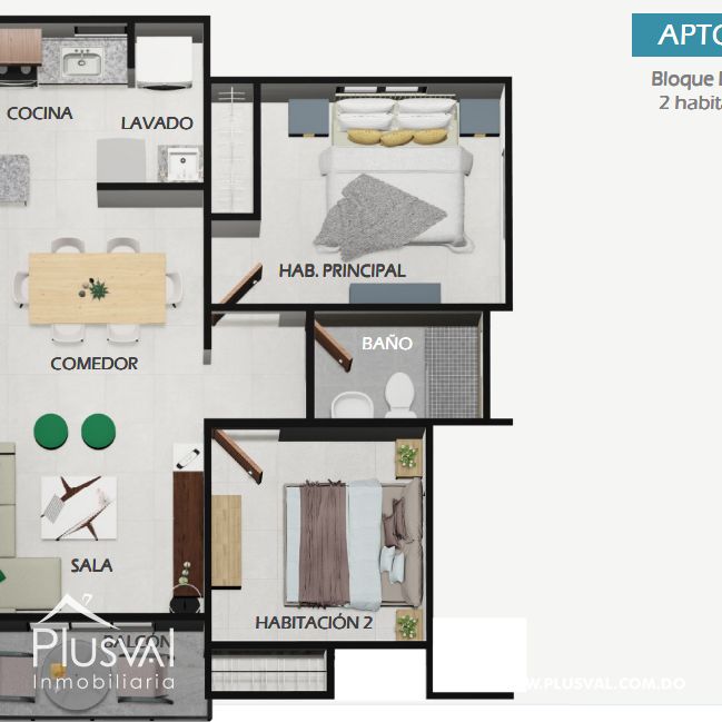 Cómodo apartamento de 2 habitaciones, en  Boca Chica 414600