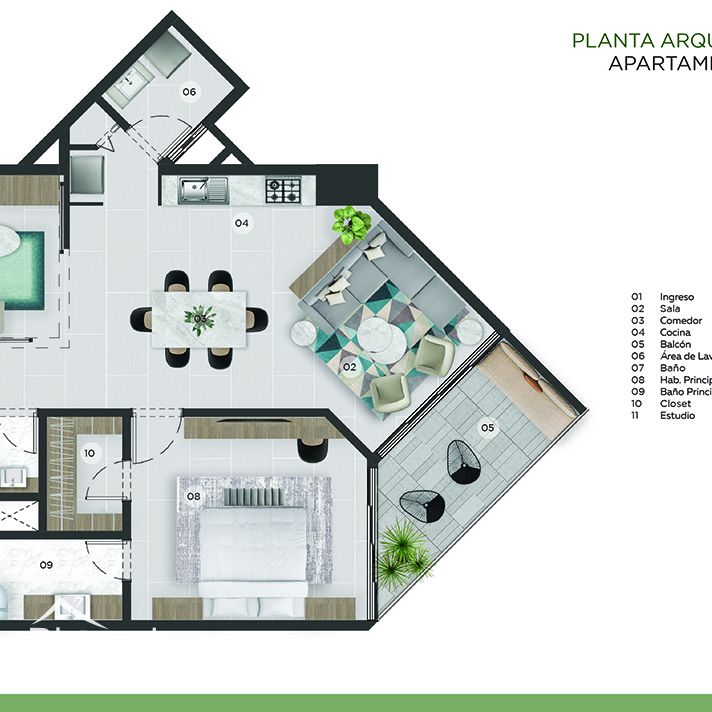 Moderno apartamento de 1 habitacion de venta en Piantini 234962