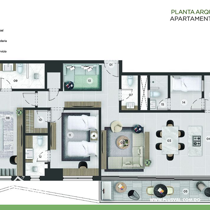Moderno apartamento de 2 habitaciones de venta en Piantini 234997