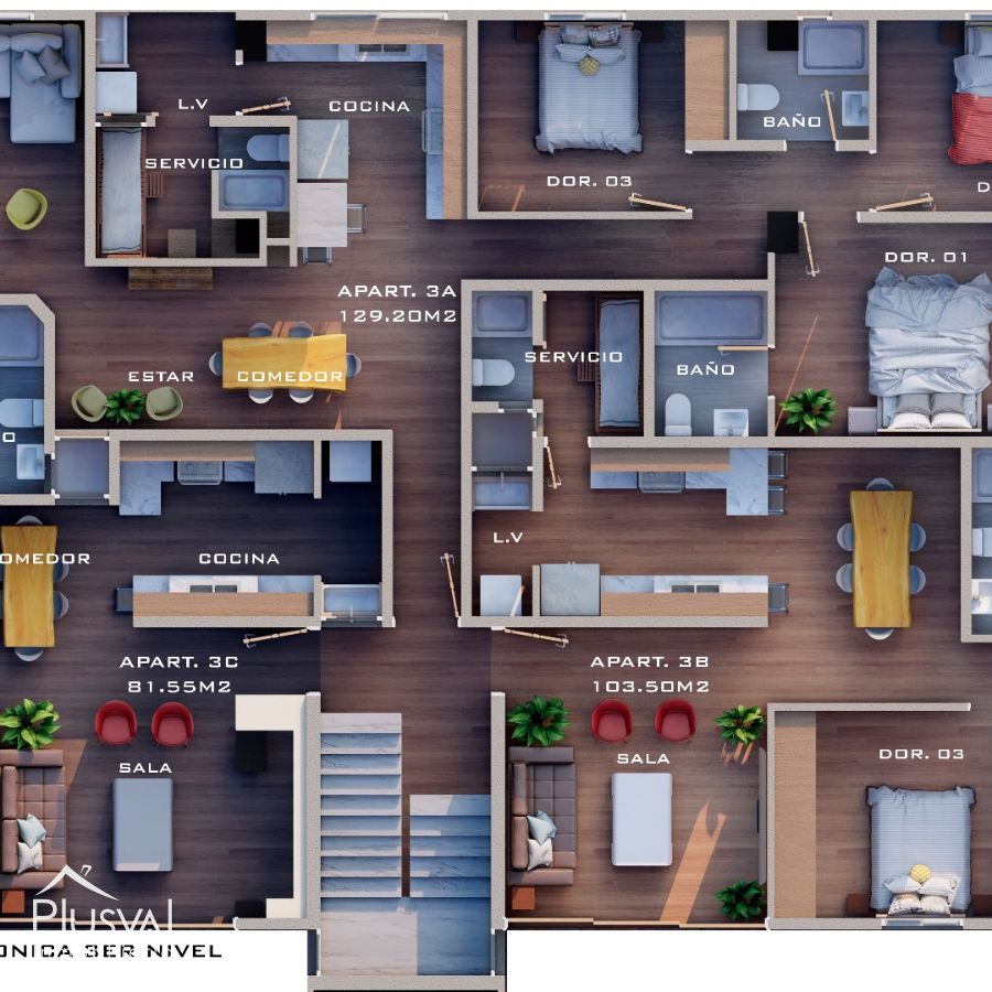 Apartamento de 3 habitaciones con terraza 418870