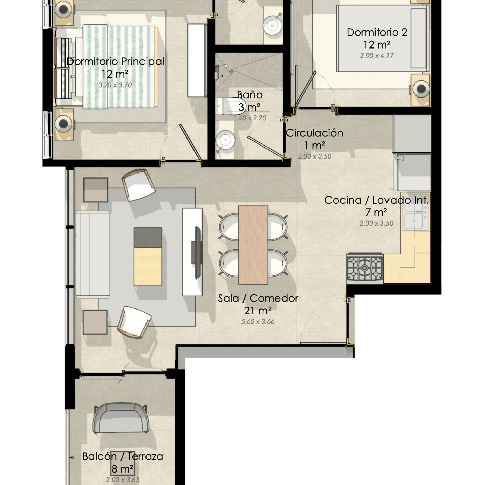 Apartamento en Venta de 2 Hab. en Evaristo Morales 417729