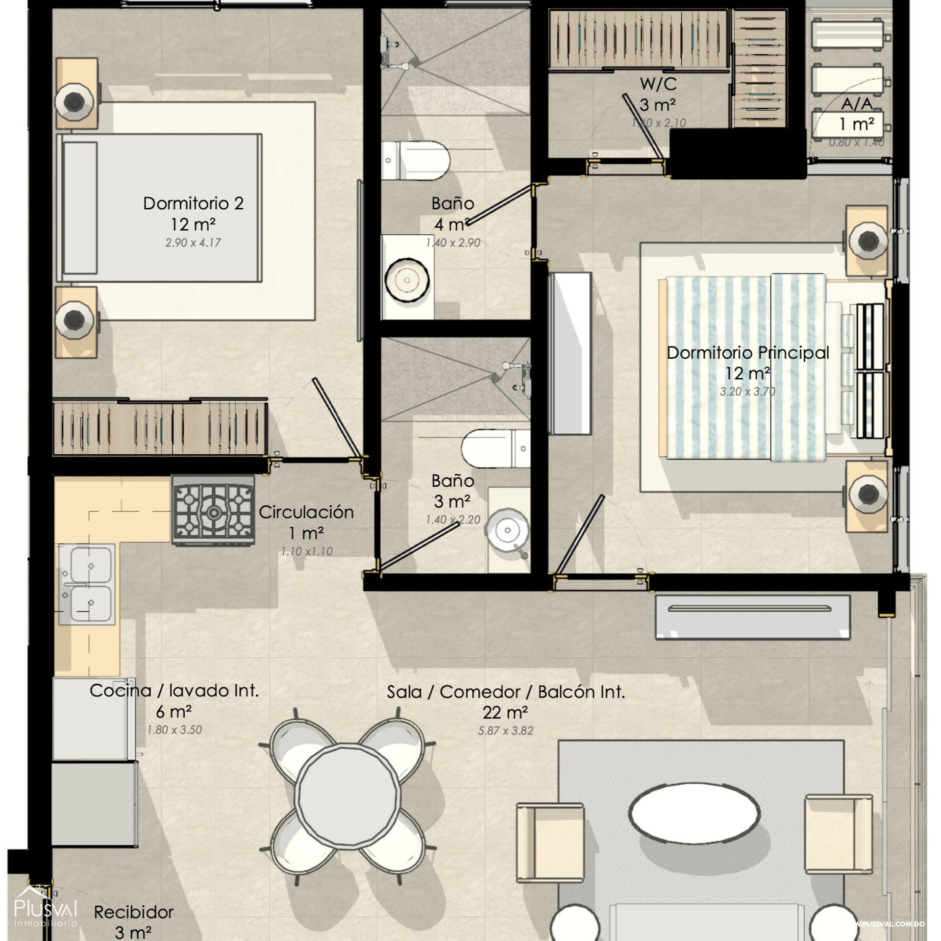 Apartamento en Venta de 2 Habitaciones en Evaristo Morales 417727